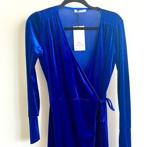 Zara Blue Velvet Wrap Dress